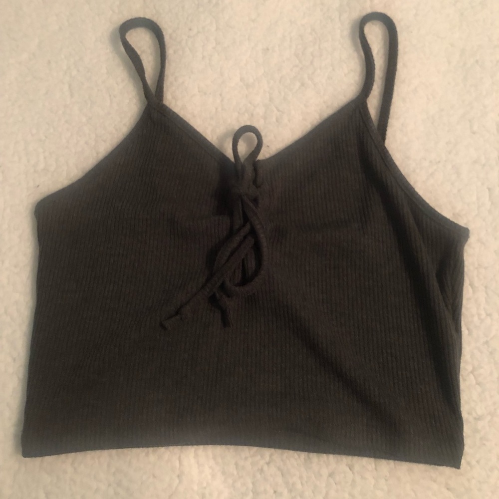 Forever 21 Grey lace up cropped tank top